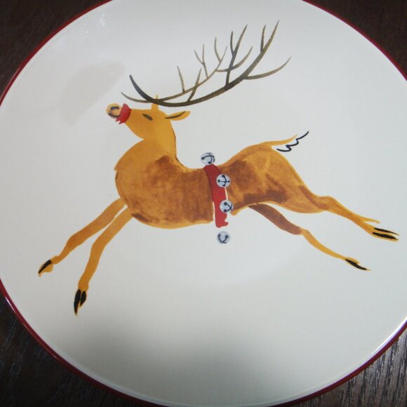 2 Longaberger Reindeer Appetizer Salad Bread Plates Christmas Holiday Plate 7.5" - Picture 2 of 6